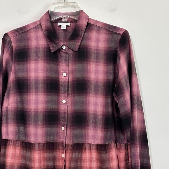 J Jill Cotton Ombre Plaid Shirt Tunic M Long Sleeve Button Front Fall Peplum Top - Picture 3 of 10